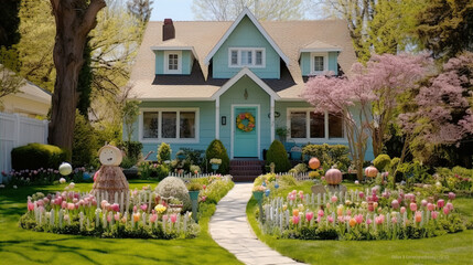 Easter Enchantment: A Front Yard Bursting with Colorful Eggs and Spring Joy