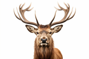 Elk close-up portrait on a white background.