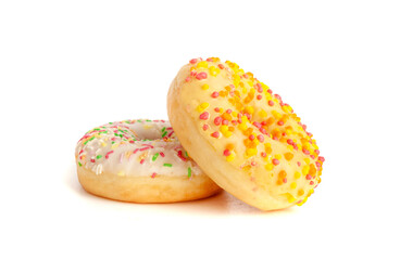 Doughnuts Isolated, Glazed Frosted Donuts with Colorful Sprinkles