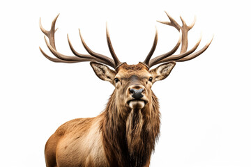 Elk close-up portrait on a white background.
