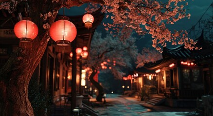 Obraz na płótnie Canvas red lantern hanging from the street at night