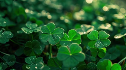 shamrocks, clover leaves are in a green background