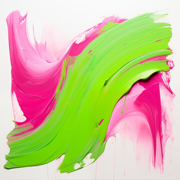 Neon Green and Fuchsia color paint stroke on a white background , Generative AI	
