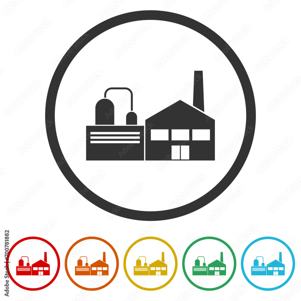 Poster factory icon. set icons in color circle buttons