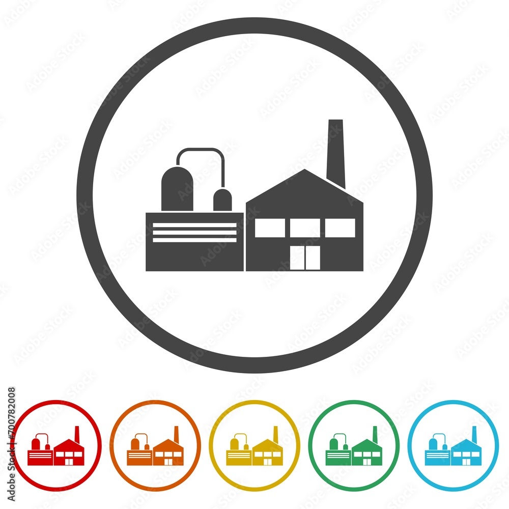 Poster factory icon. set icons in color circle buttons