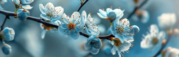 Fotobehang wallpaper flower branch blue flower © olegganko