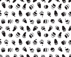 Seamless pattern with black silhouettes of trace of bears