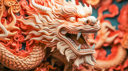 Intricate Chinese Dragon Figurine Celebrating New Year - obrazy, fototapety, plakaty