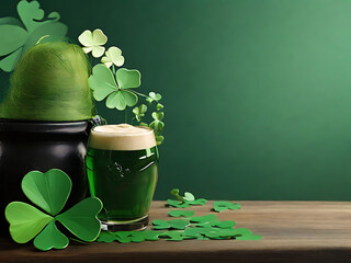 Abstract st. Patrick's Day green beer background for design colorful abstract with clovers background wallpaper illustration- Generative AI