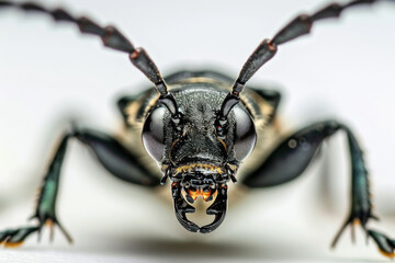 close up of a bug on a white background