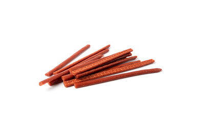 Fish Jerky Isolated, Dry Salted Seafood Snack, Hake Stockfish, Small Pieces of Dehydrated Pollock