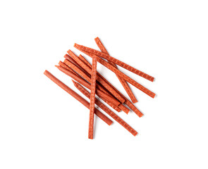 Meat Jerky Isolated, Dry Salted Chicken Slices, Small Pieces of Dehydrated Beef, Beer Snacks, Dried Pork