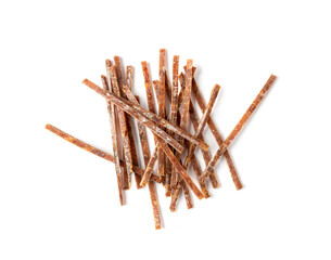 Meat Jerky Isolated, Dry Salted Chicken Slices, Small Pieces of Dehydrated Beef, Beer Snacks, Dried...
