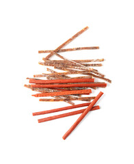 Fish Jerky Isolated, Dry Salted Seafood Snack, Hake Stockfish, Small Pieces of Dehydrated Pollock