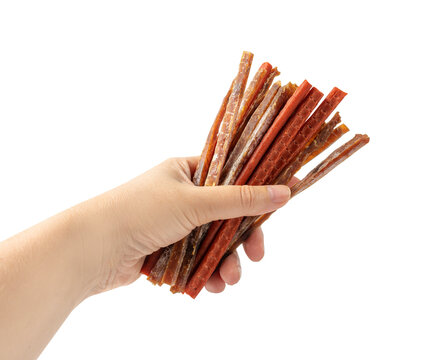 Fish Jerky Isolated, Dry Salted Seafood Snack, Hake Stockfish, Small Pieces of Dehydrated Pollock