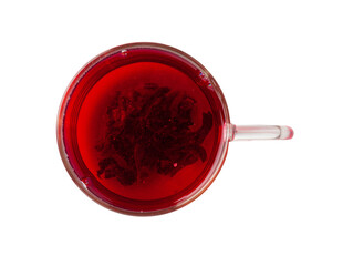 Hibiscus Tea, Dry Rose Drink, Cold Fruit Red Tea in Transparent Mug, Roselle Hibiscus Tea