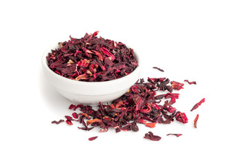 Dry Hibiscus Tea Isolated, Dry Rose Petals, Fruit Red Tea, Karkade Leaves, Dried Herbal Drink,...