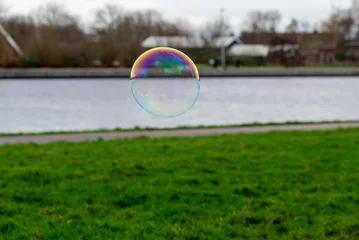 Fototapeten Soap bubbles near by the rivier.  © Medhat