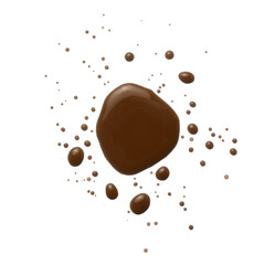 Ink Watercolor blot drops splash chocolate brown color stain isolated on white background.