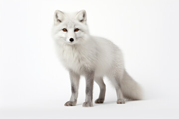 Arctic Fox standing on a white background. Animal side portrait.