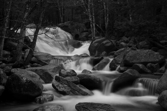 black and white waterfall