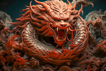 Obraz premium Fierce Orange Dragon Sculpture in Vivid Detail