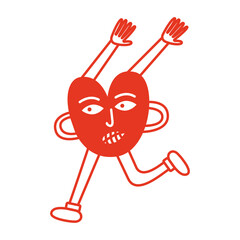 Red retro bright groovy heart, illustration of playful love hearts for valentine's day in line style