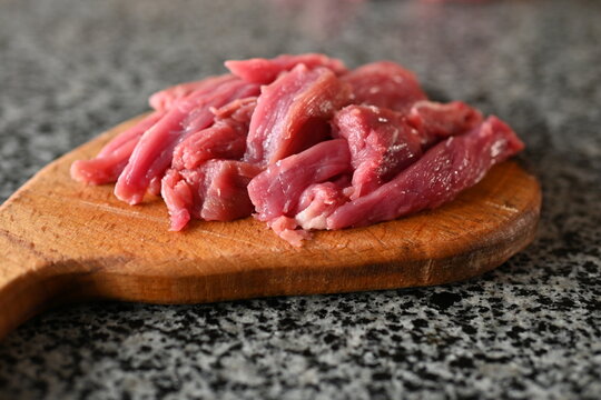 sliced veal strips, beef goulash, red beef meat sliced for cooking