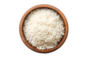 Top view white rice in wooden bowl PNG