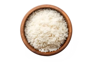 Foto op Canvas Top view white rice in wooden bowl PNG © Andsx