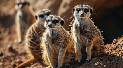 Fototapeta premium Alert Meerkat Trio on Lookout
