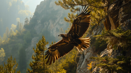 Eagle Gliding by Mountain Ridge
