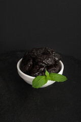 Dry Plums Isolated, Dried Black Fruits, Prune Group, Dry Plum Fruit on White Background