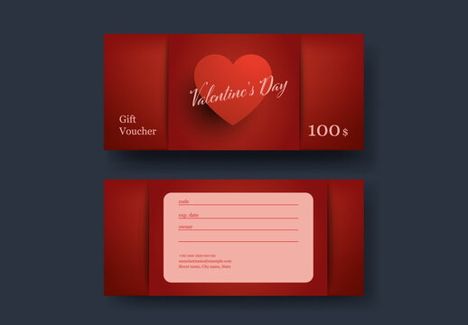 Valentine Gift Voucher Template with 3D Heart