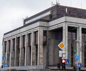Fototapeta na wymiar Minsk, Belarus - 12.27.2023 - Shot of the central street of the capital. City
