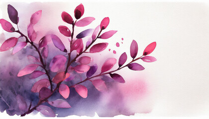 Purple Japanese barberry, copy space on a side, watercolor art style