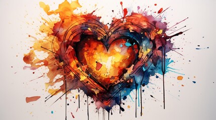 Vibrant watercolor heart: expressive love and artistry in relationships - obrazy, fototapety, plakaty