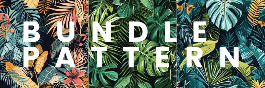 Tropical leaves seamless patern bundle, free