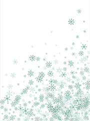 winter snow with blue snowflakes on a white background. Festive Christmas banner, New Year card. Symbols of frosty winter. Vector illustration.