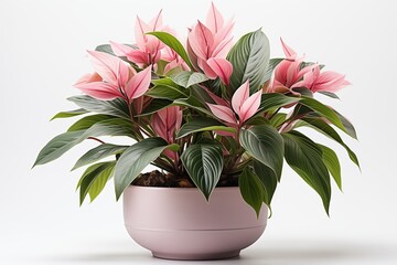 Beautiful flowers in a pot on a white background
