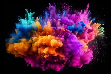 Fototapeta na wymiar Colorful powder explosion on black background. Generative AI