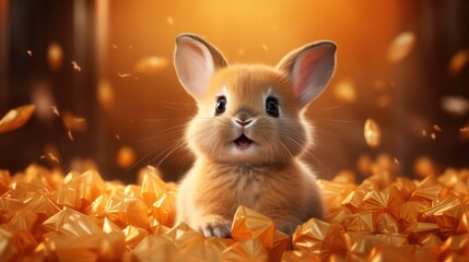 cute rabbit. yellow fantasy background. Generative AI	