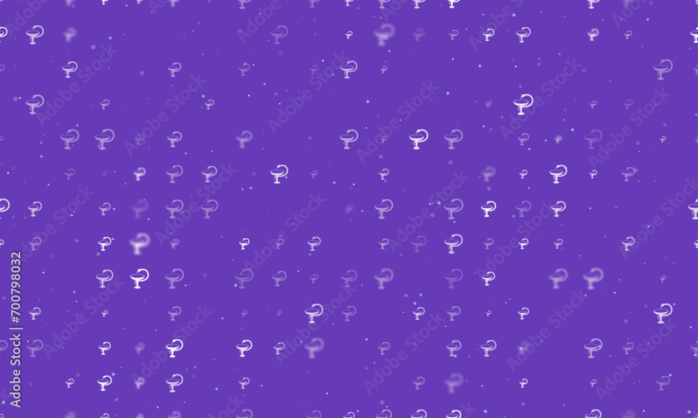 Poster seamless background pattern of evenly spaced white medicine symbols of different sizes and opacity. 
