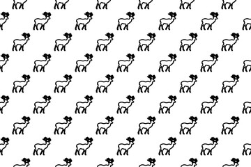 Seamless pattern completely filled with outlines of deer symbols. Elements are evenly spaced. Illustration on transparent background