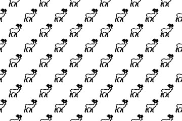 Seamless pattern completely filled with outlines of deer symbols. Elements are evenly spaced. Vector illustration on white background