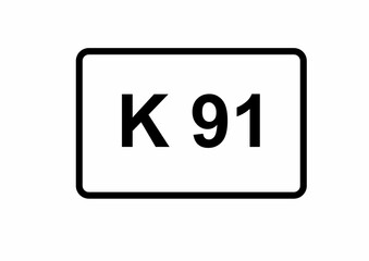 Illustration eines Kreisstraßenschildes der K 91 in Deutschland	