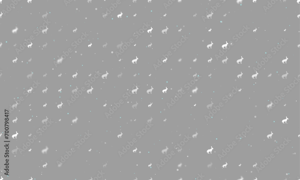 Poster seamless background pattern of evenly spaced white hare symbols of different sizes and opacity. vect
