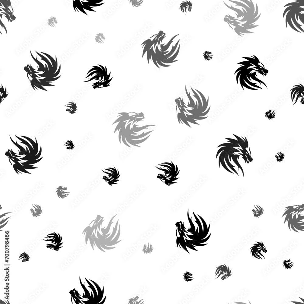 Poster seamless vector pattern with dragon's head symbols, creating a creative monochrome background with r