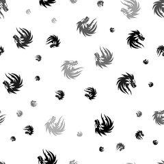 Seamless vector pattern with dragon's head symbols, creating a creative monochrome background with rotated elements. Vector illustration on white background