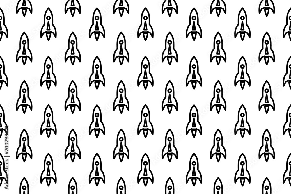 Poster seamless pattern completely filled with outlines of rockets. elements are evenly spaced. vector illu